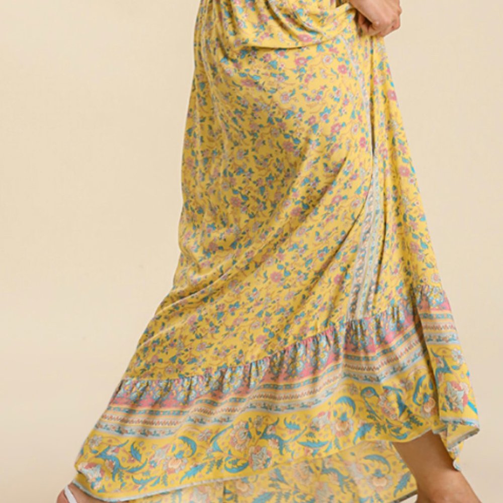 248.Women's Mixed Border Print Adjustable Trimmed Strap Smocked Maxi Dress NWT - Picture 5 of 6